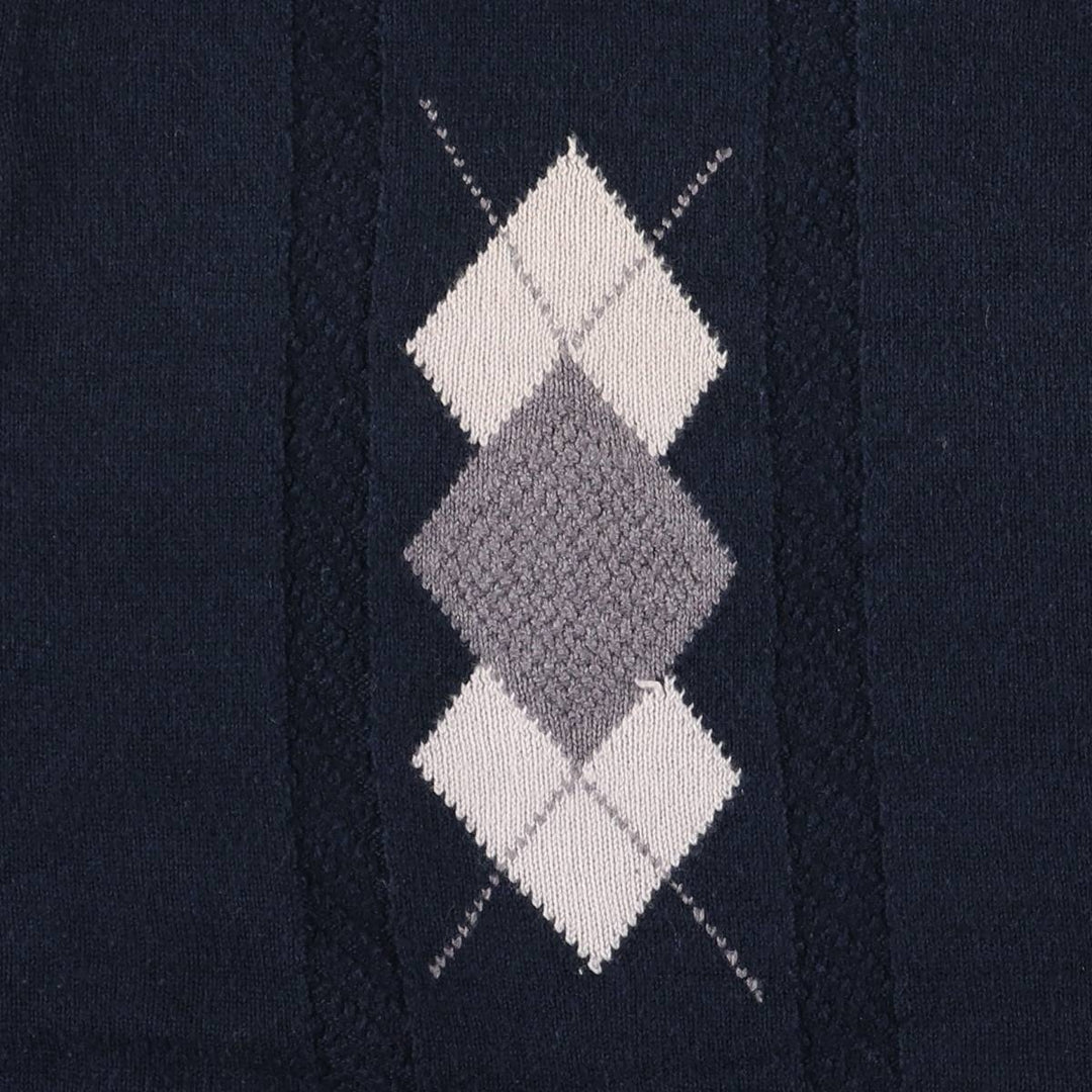Charlie Argyle Pattern Polo Knit Sweater, Men's Size L unclear navy blue type Vintage Second Hand