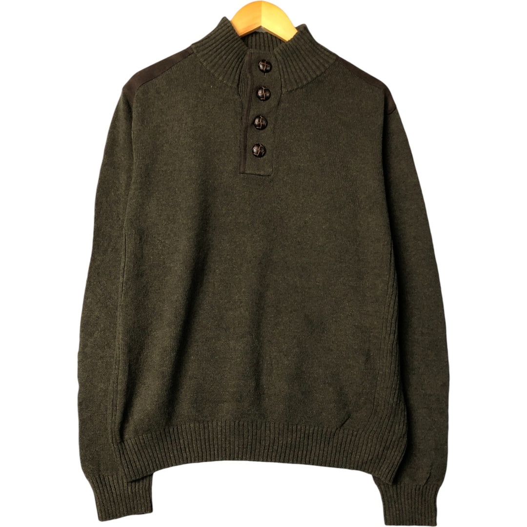 Haggar High-Neck Cotton Knit Half-Button Sweater, Men's Size M cotton Khaki type Vintage Second Hand
