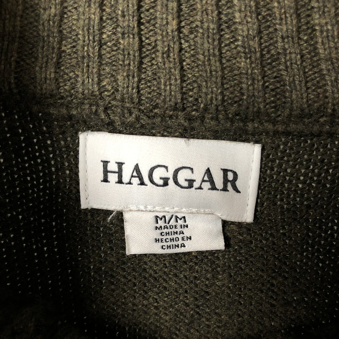 Haggar High-Neck Cotton Knit Half-Button Sweater, Men's Size M cotton Khaki type Vintage Second Hand