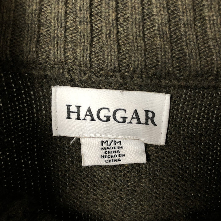 Haggar High-Neck Cotton Knit Half-Button Sweater, Men's Size M cotton Khaki type Vintage Second Hand