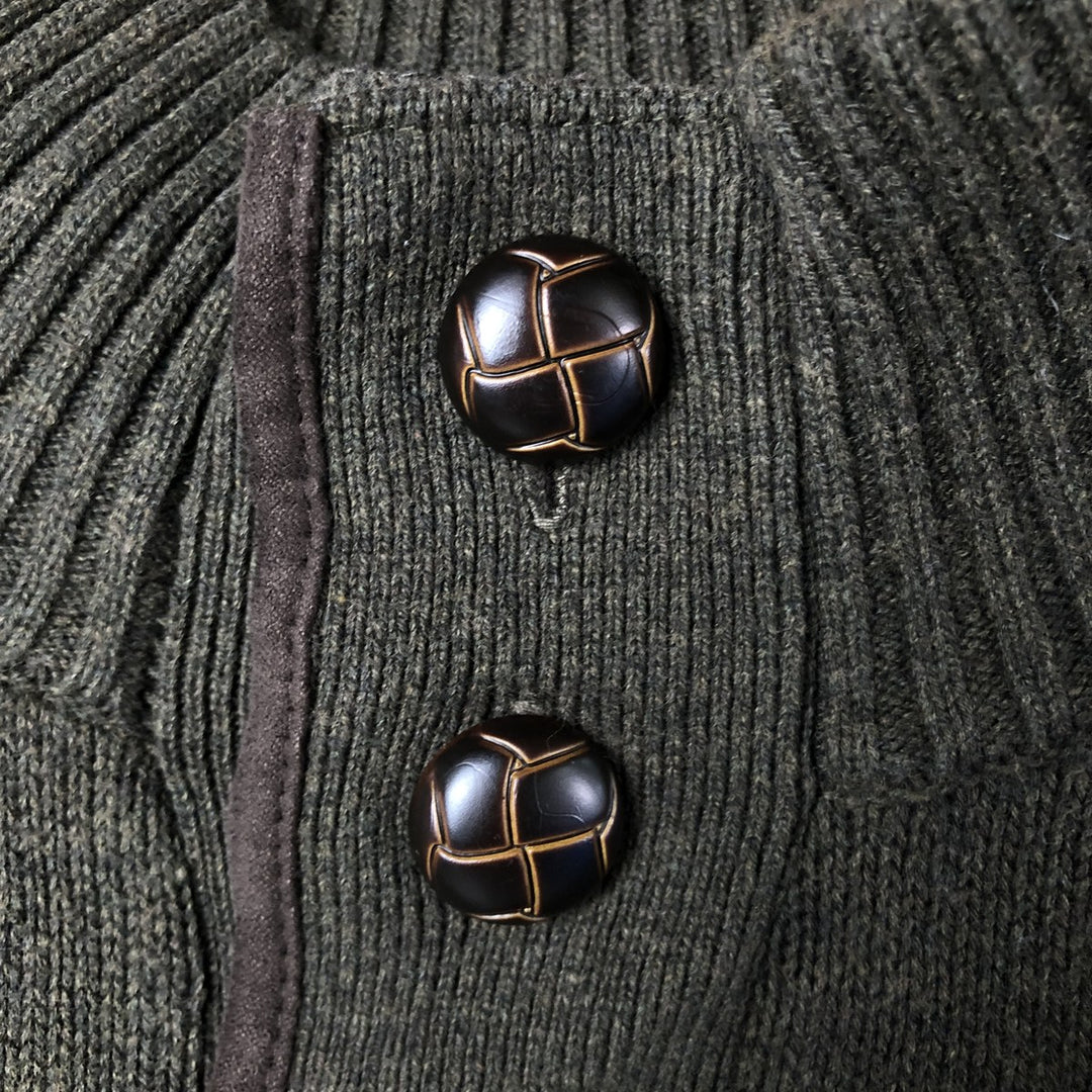 Haggar High-Neck Cotton Knit Half-Button Sweater, Men's Size M cotton Khaki type Vintage Second Hand