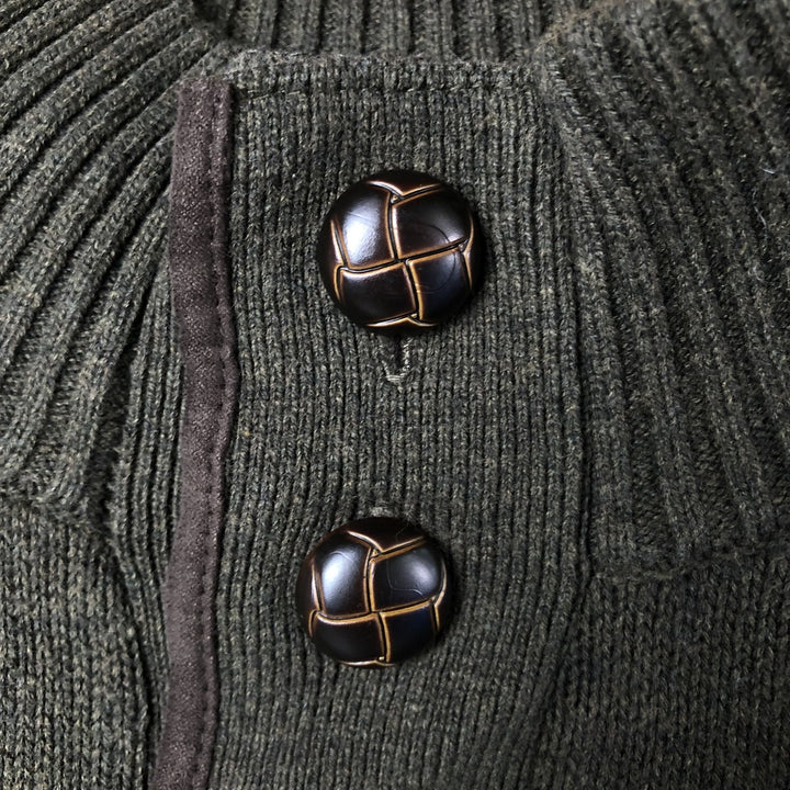 Haggar High-Neck Cotton Knit Half-Button Sweater, Men's Size M cotton Khaki type Vintage Second Hand