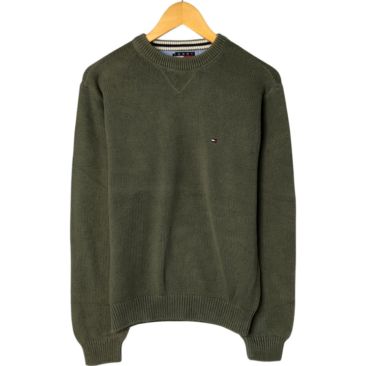 Tommy Hilfiger Cotton Knit Sweater, Men's Size S cotton Khaki type sage green Vintage Second Hand