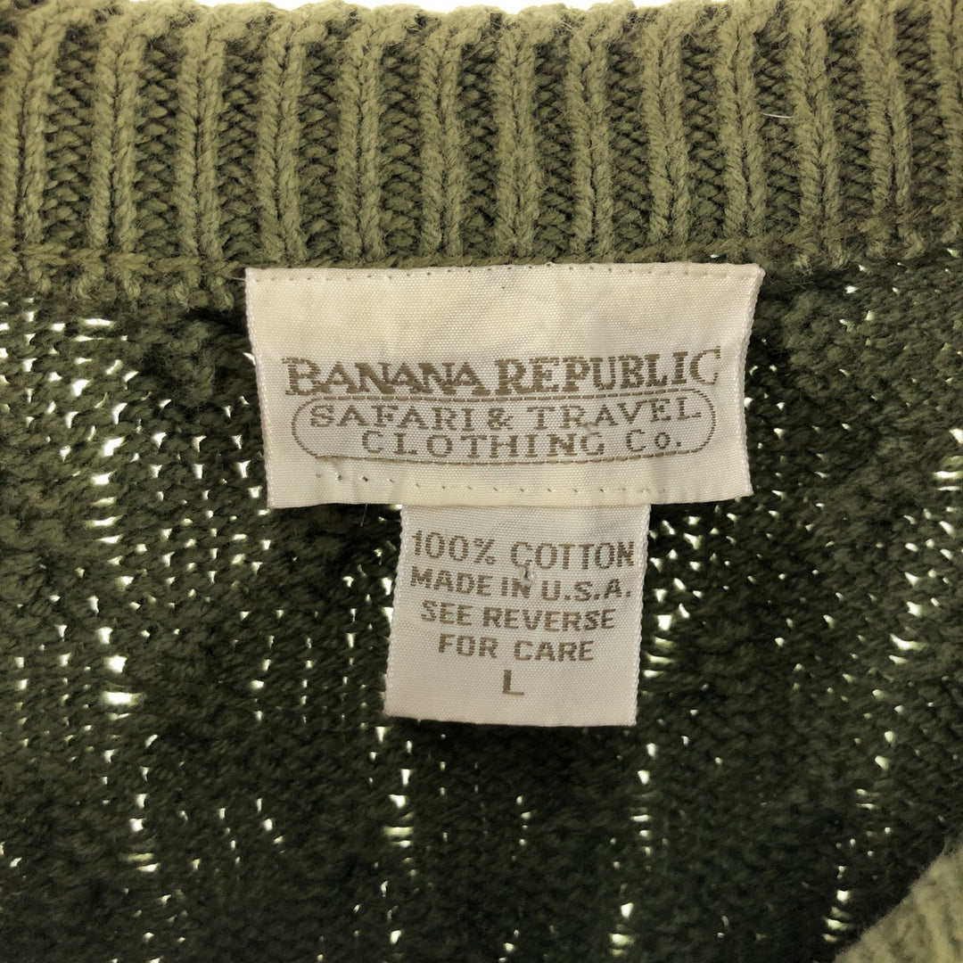 80'S Banana Republic Cable Knit Cotton Sweater Made in USA Men's Size L Vintage cotton green type Vintage Second Hand