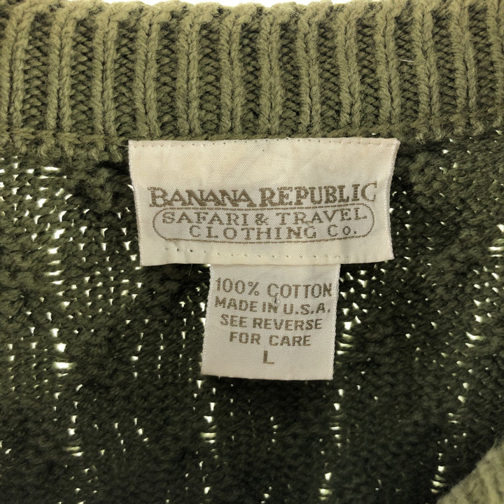 80'S Banana Republic Cable Knit Cotton Sweater Made in USA Men's Size L Vintage cotton green type Vintage Second Hand