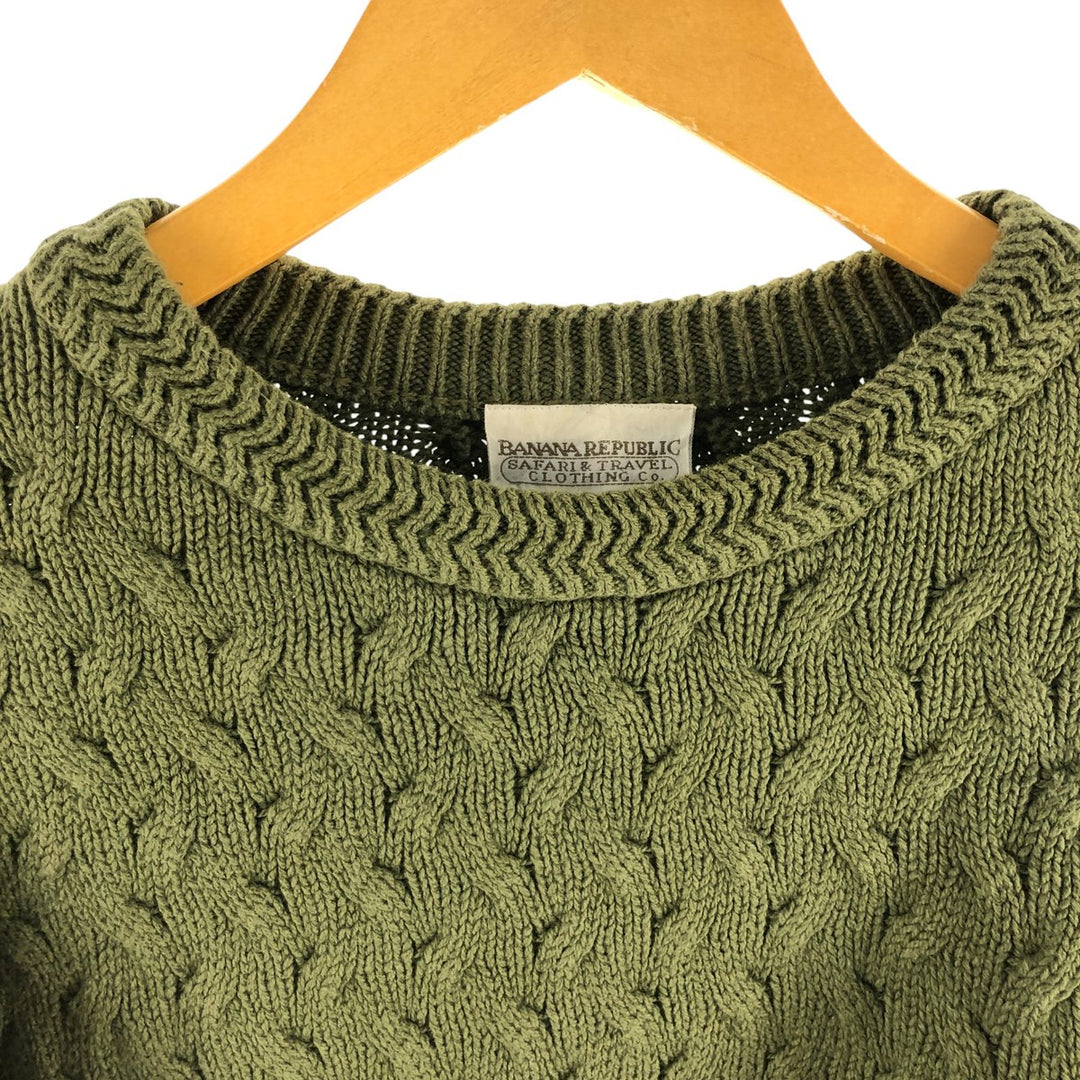 80'S Banana Republic Cable Knit Cotton Sweater Made in USA Men's Size L Vintage cotton green type Vintage Second Hand