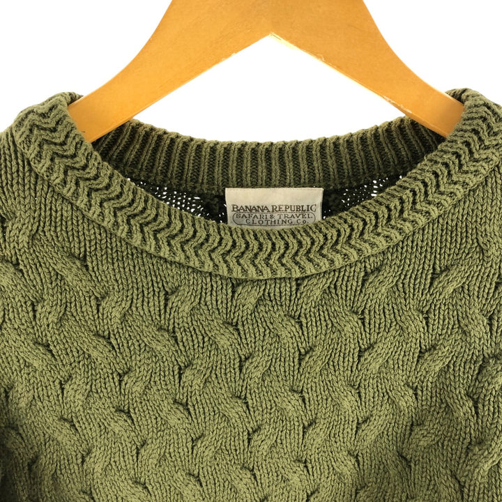 80'S Banana Republic Cable Knit Cotton Sweater Made in USA Men's Size L Vintage cotton green type Vintage Second Hand