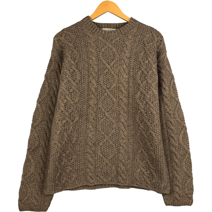 Vintage 90'S J.Crew HANDKNIT Fisherman Aran Knit Sweater, Men's Size Medium shetland wool gray type Vintage Second Hand