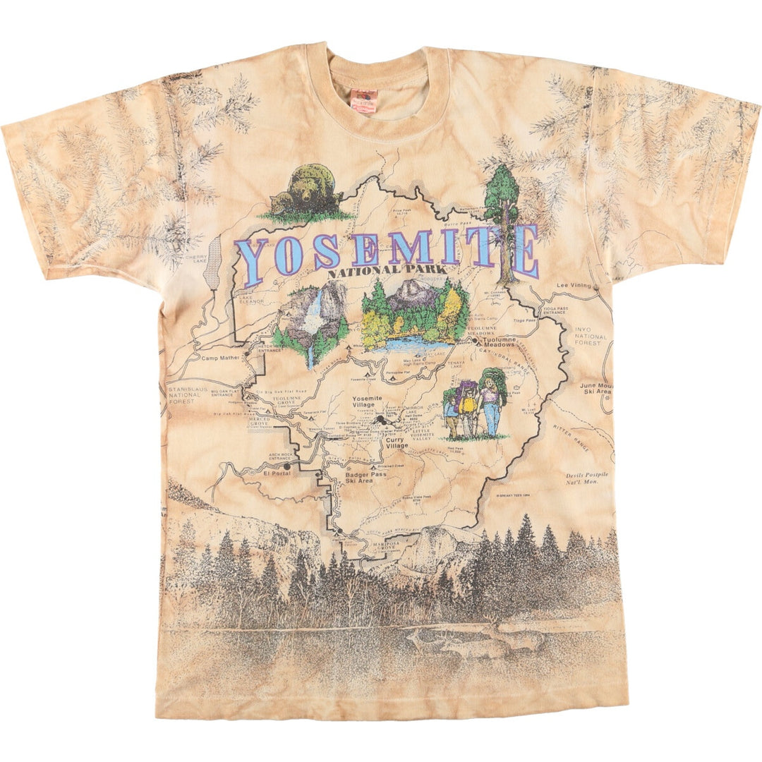 90'S Fruit of the Loom Map Pattern Printed T-Shirt Made in USA Men's L Vintage /eaa456069