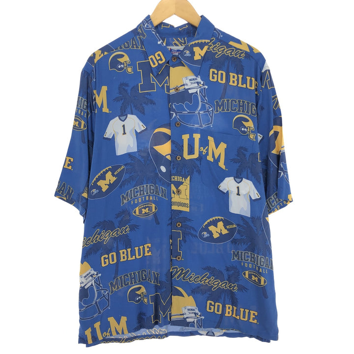 Reyn Spooner GENUINE MERCHANDISE all-over print MICHIGAN University of Michigan rayon Hawaiian aloha shirt men's L /eaa456213