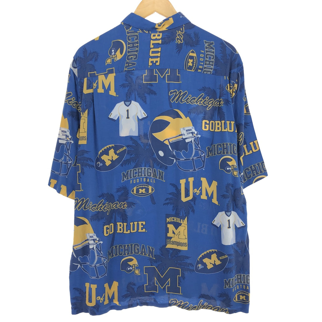 Reyn Spooner GENUINE MERCHANDISE all-over print MICHIGAN University of Michigan rayon Hawaiian aloha shirt men's L /eaa456213