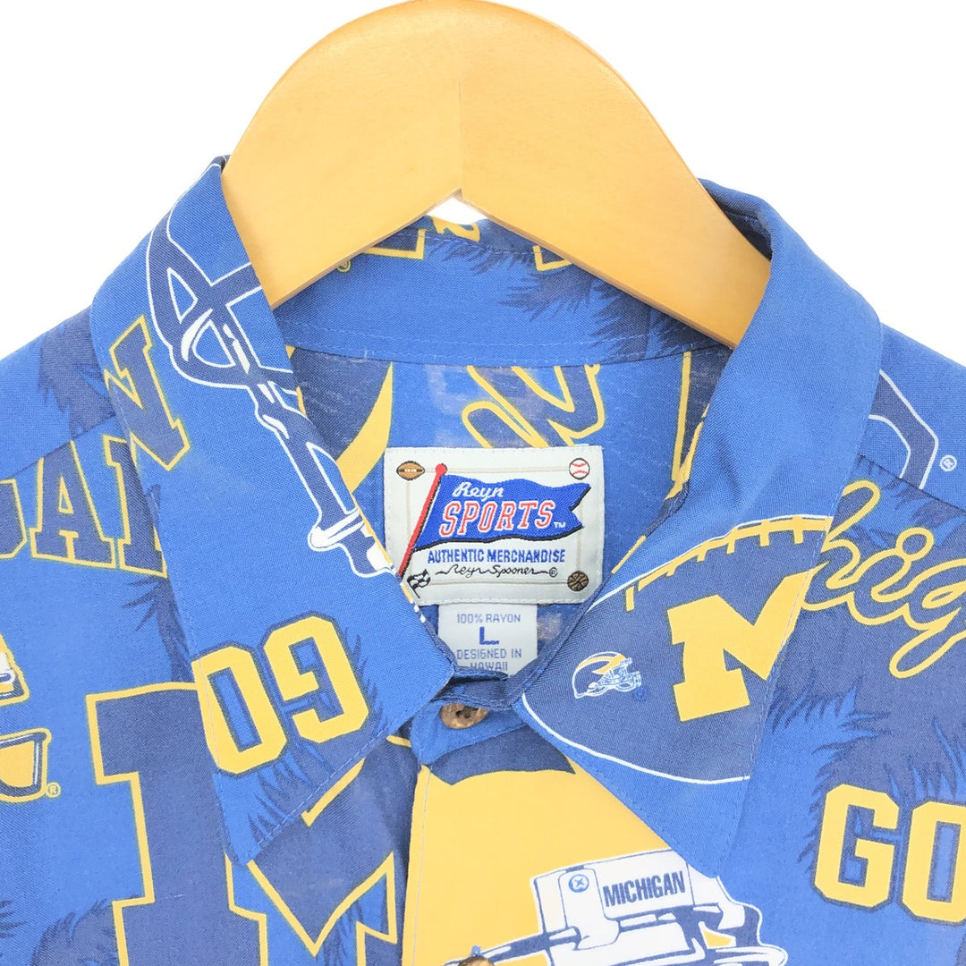 Reyn Spooner GENUINE MERCHANDISE all-over print MICHIGAN University of Michigan rayon Hawaiian aloha shirt men's L /eaa456213