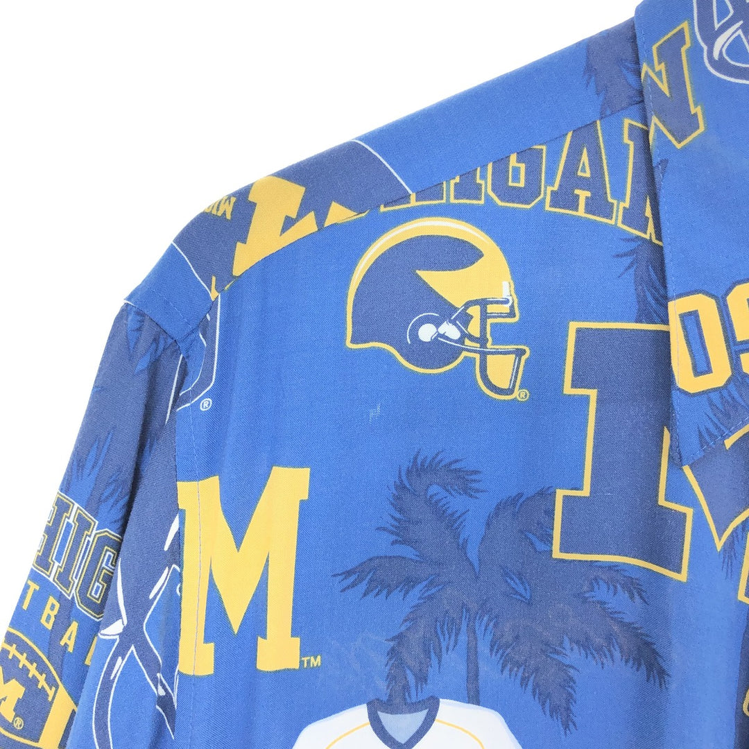 Reyn Spooner GENUINE MERCHANDISE all-over print MICHIGAN University of Michigan rayon Hawaiian aloha shirt men's L /eaa456213