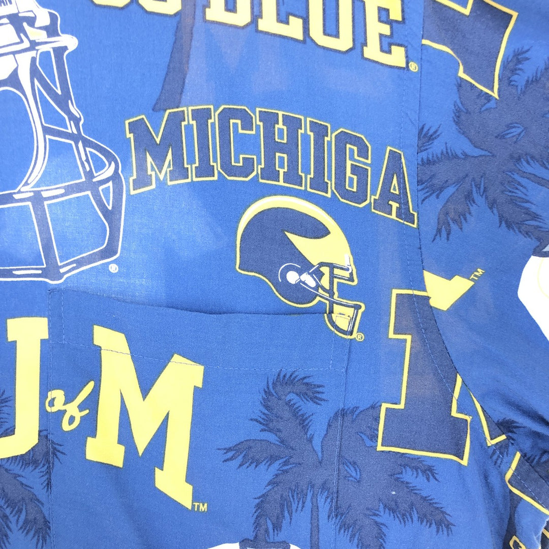 Reyn Spooner GENUINE MERCHANDISE all-over print MICHIGAN University of Michigan rayon Hawaiian aloha shirt men's L /eaa456213