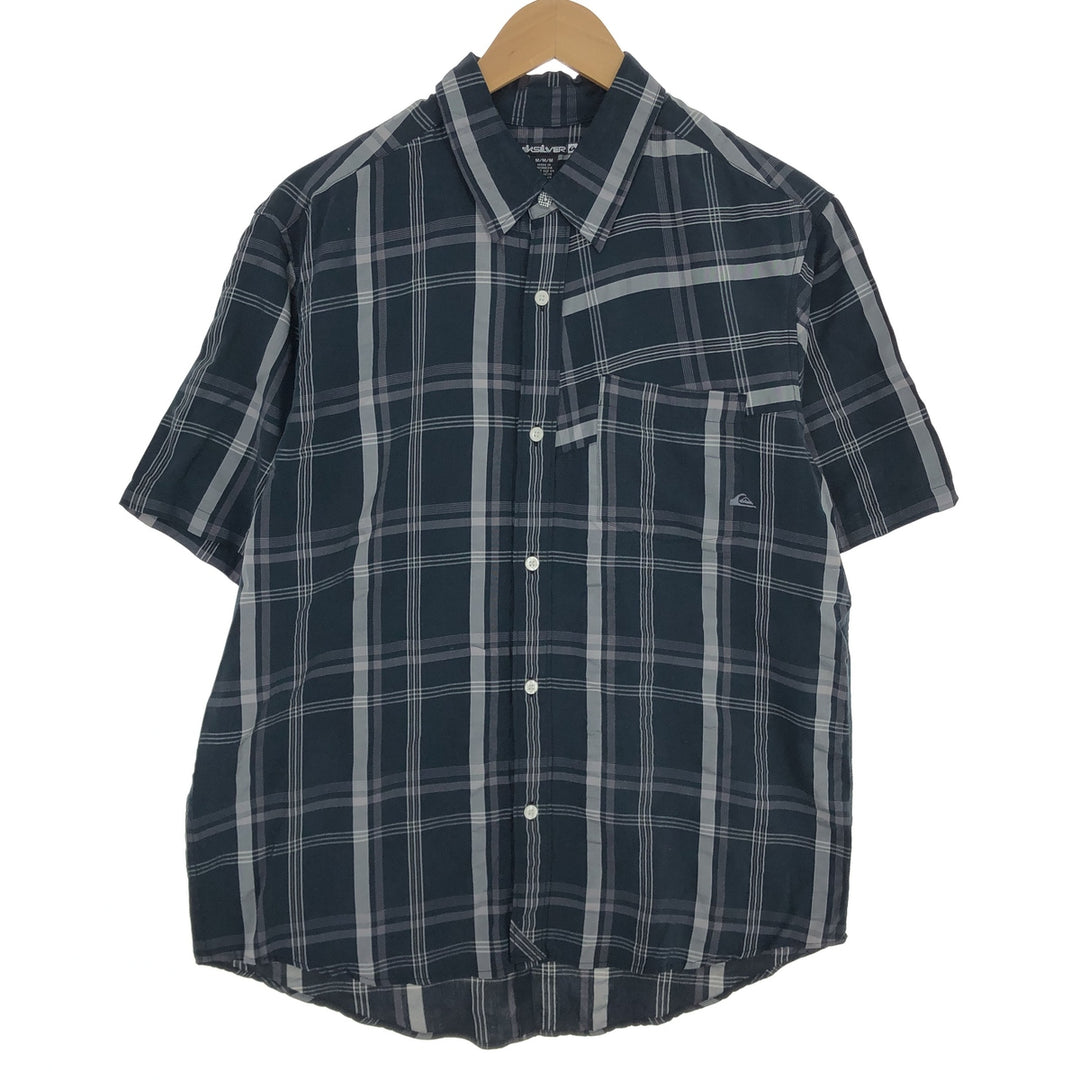 QUIKSILVER Check Pattern Short Sleeve Rayon Shirt Men's L /eaa456252