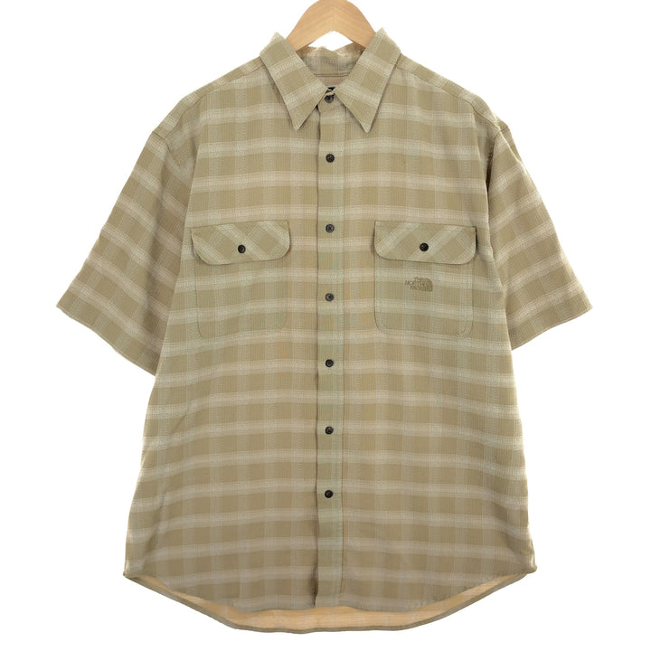 THE NORTH FACE Check Pattern Short Sleeve Polyester Shirt, Men's XL polyester ocher yellow type Vintage Second Hand