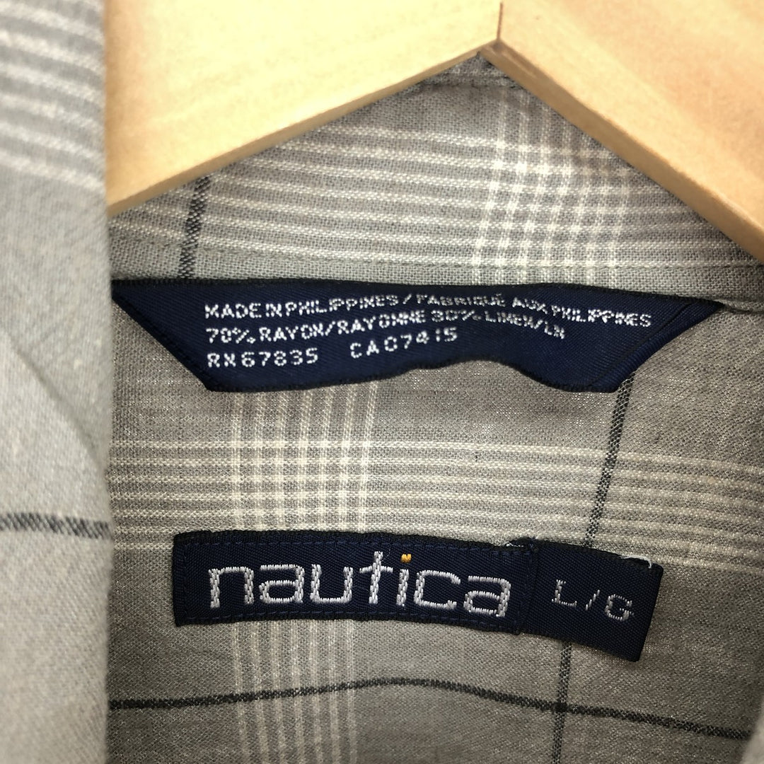 90'S NAUTICA Check Pattern Short Sleeve Rayon Shirt Men's XL Vintage /eaa456258