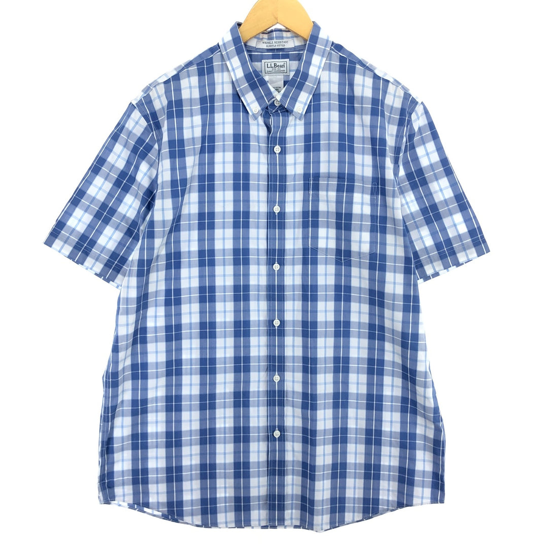 00'S LLBean Button-down short-sleeve cotton check shirt Men's L /eaa456262