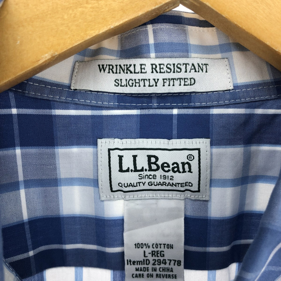 00'S LLBean Button-down short-sleeve cotton check shirt Men's L /eaa456262