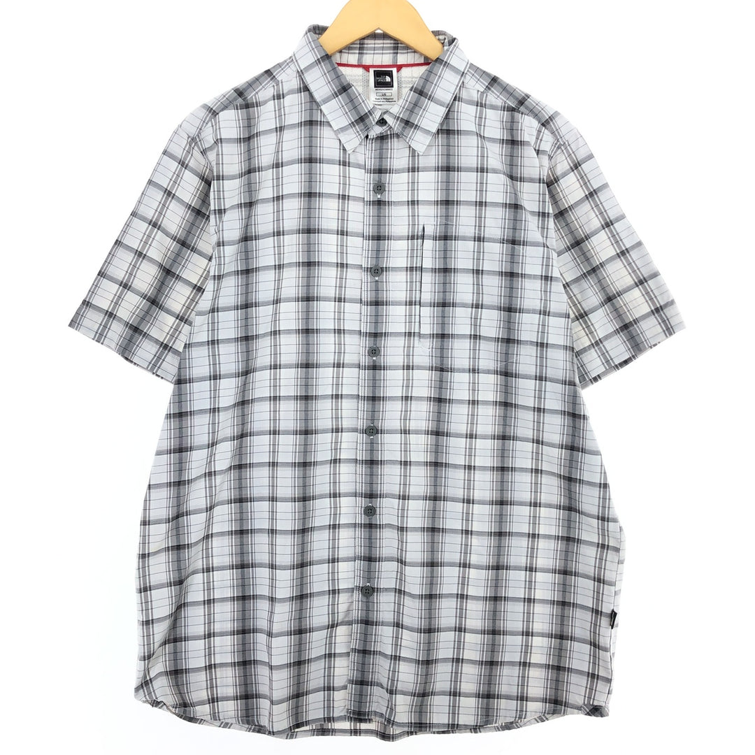 THE NORTH FACE Check Pattern Short Sleeve Nylon Shirt, Men's L Nylon white type Vintage Second Hand