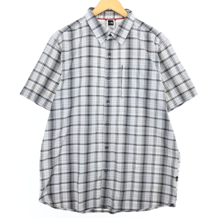 THE NORTH FACE Check Pattern Short Sleeve Nylon Shirt, Men's L Nylon white type Vintage Second Hand