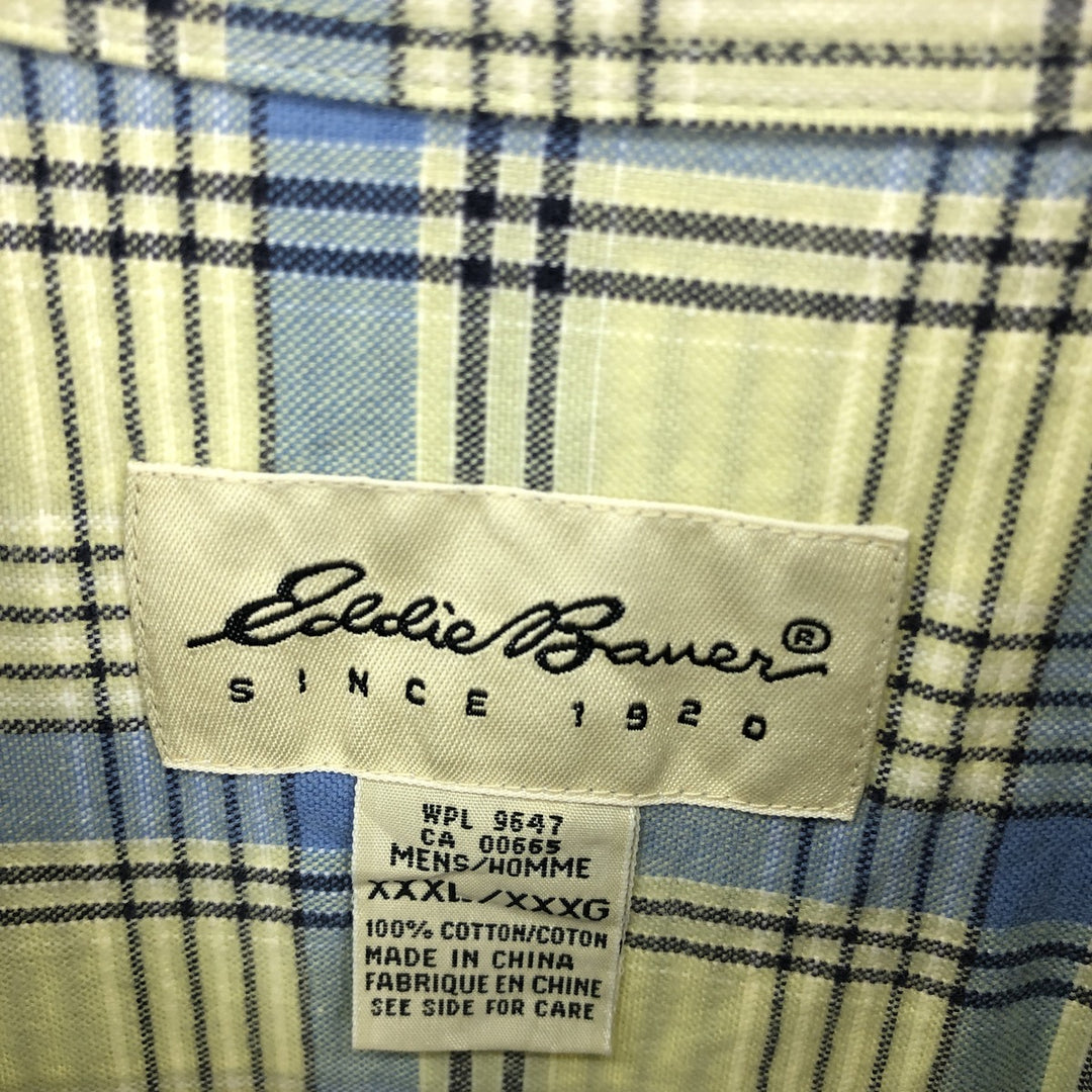 Big size 00'S Eddie Bauer short sleeve cotton check shirt men's XXXL /eaa456268