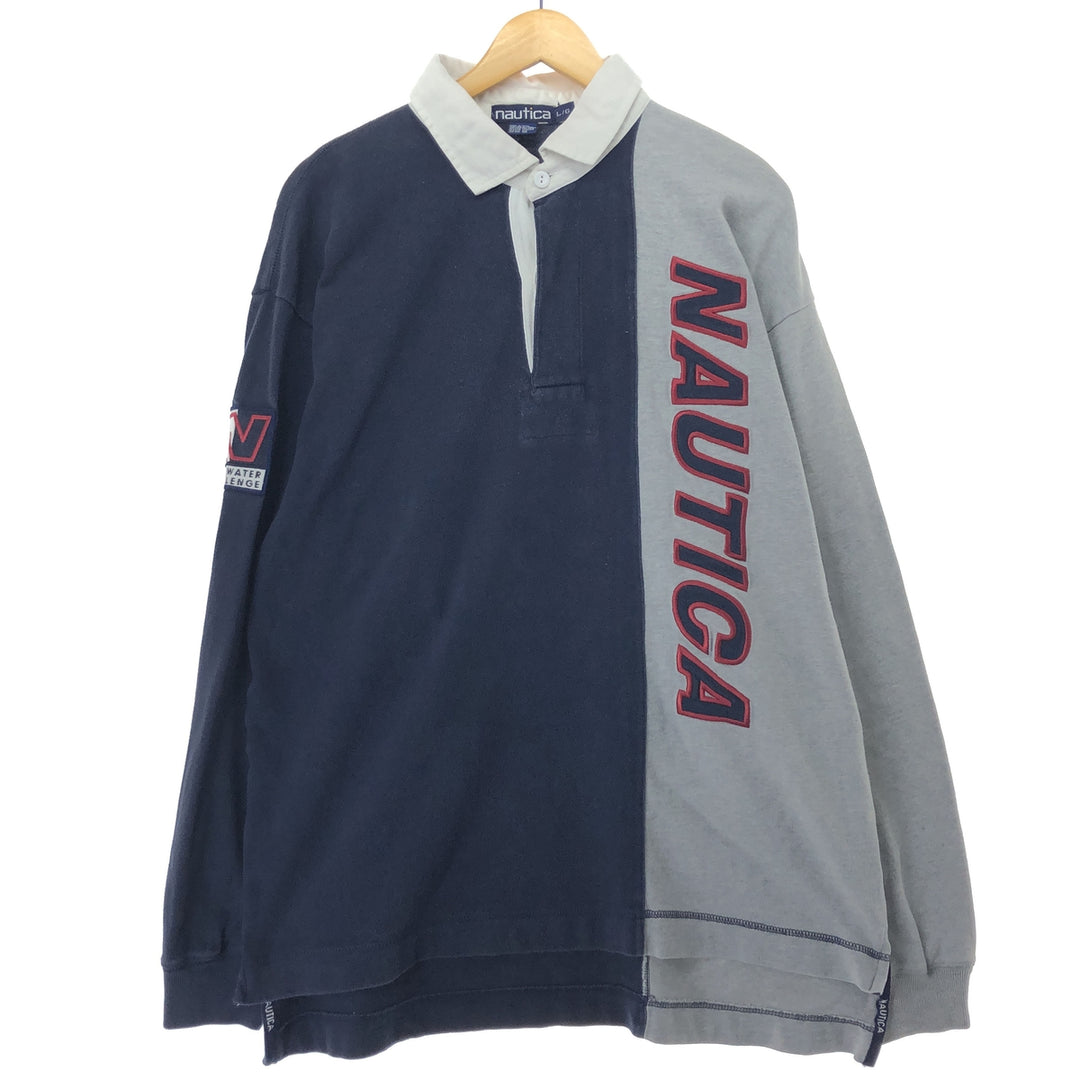 90'S NAUTICA Long Sleeve Rugby Shirt Men's L Long Sleeve Vintage cotton navy blue type Vintage Second Hand