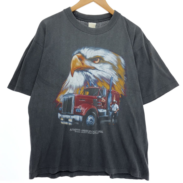 80s~90'S AUTHENTIC-AMERICAN-CYCLE LABEN Eagle Pattern Motorcycle Bike T-shirt Men's L Vintage /eaa456409