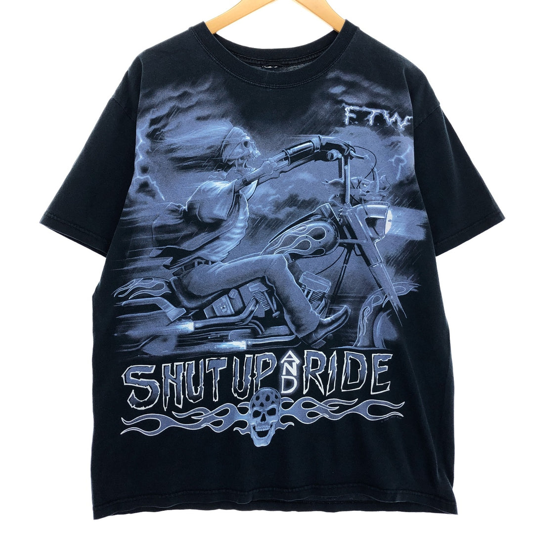 00'S SHUT UP AND RIDE Skull Pattern Motorcycle Bike T-shirt Men's L /eaa456435