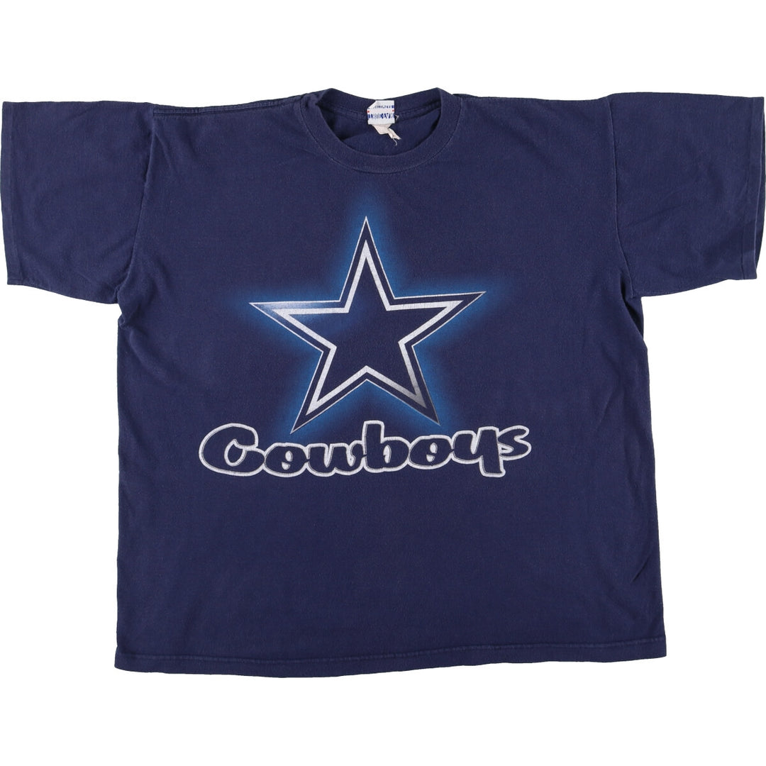 TRUE-FAN SPORTSWEAR NFL DALLAS COWBOYS Dallas Cowboys Logo Print T-Shirt Men's XL cotton navy blue type Vintage Second Hand