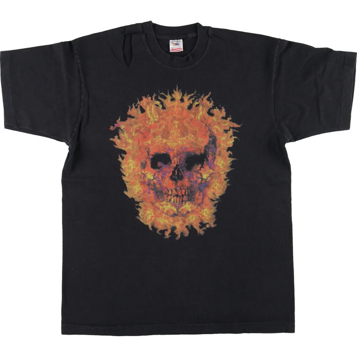 90'S Fruit of the Loom Skull Pattern Print T-shirt Made in USA Men's L Vintage /eaa456835