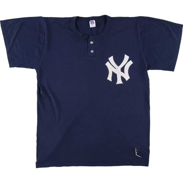 Russell MLB NEW YORK YANKEES New York Yankees Henley neck logo print T-shirt Made in USA Men's XL /eaa457233