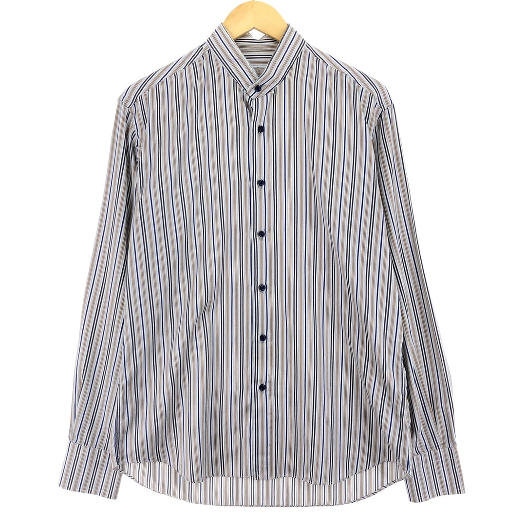 ATESETA Stand Collar Long Sleeve Striped Shirt Made in Italy Men's L /eaa457559