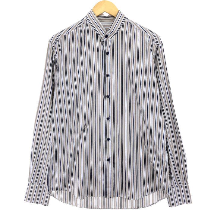 ATESETA Stand Collar Long Sleeve Striped Shirt Made in Italy Men's L /eaa457559