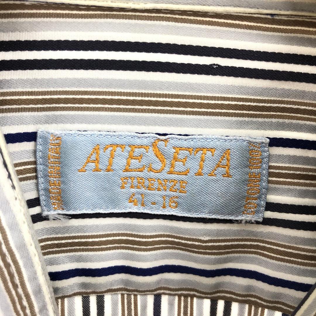 ATESETA Stand Collar Long Sleeve Striped Shirt Made in Italy Men's L /eaa457559