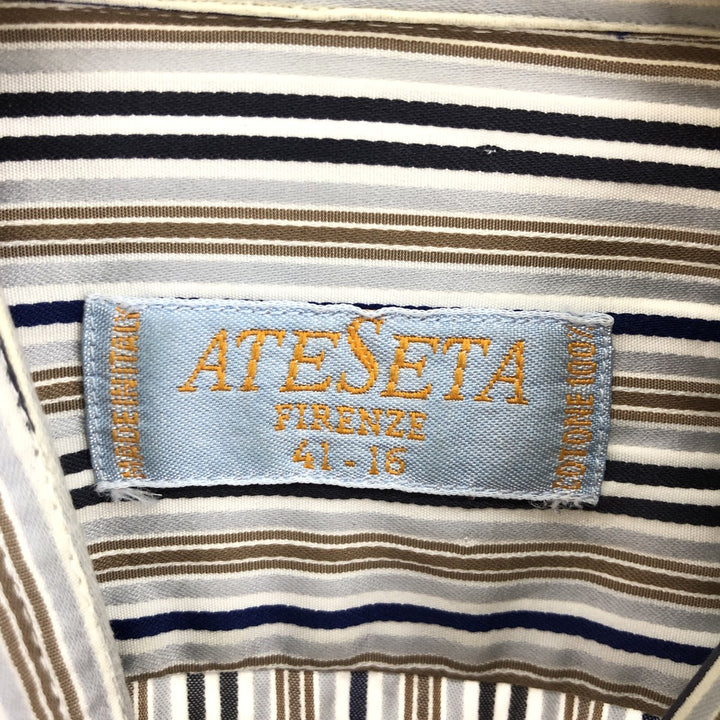 ATESETA Stand Collar Long Sleeve Striped Shirt Made in Italy Men's L /eaa457559