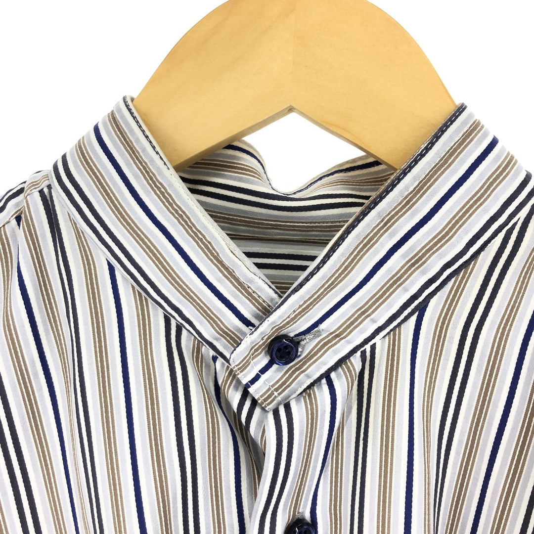 ATESETA Stand Collar Long Sleeve Striped Shirt Made in Italy Men's L /eaa457559