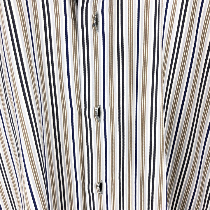 ATESETA Stand Collar Long Sleeve Striped Shirt Made in Italy Men's L /eaa457559