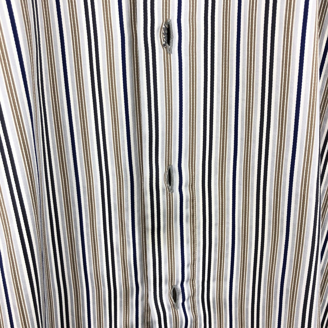 ATESETA Stand Collar Long Sleeve Striped Shirt Made in Italy Men's L /eaa457559