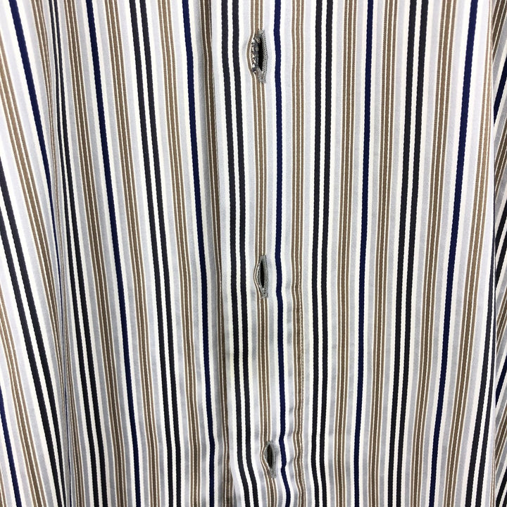 ATESETA Stand Collar Long Sleeve Striped Shirt Made in Italy Men's L /eaa457559