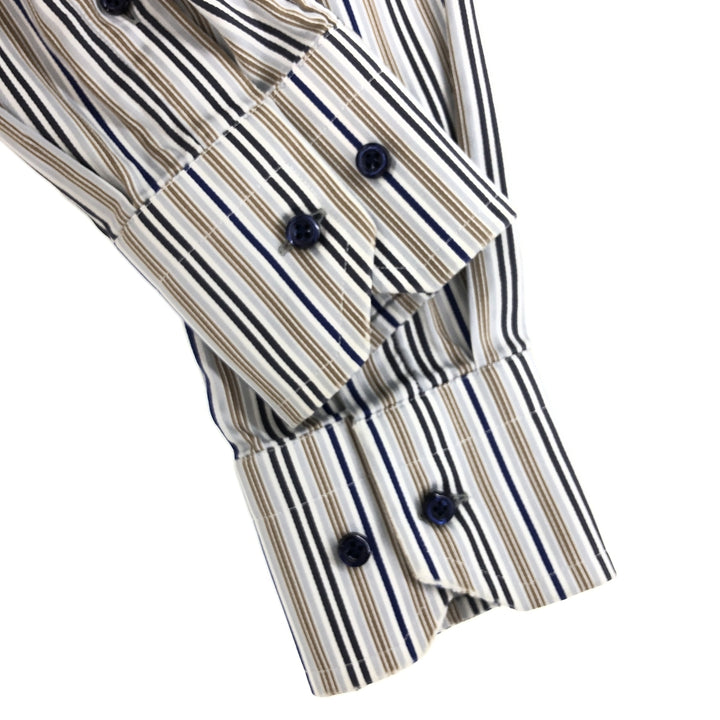 ATESETA Stand Collar Long Sleeve Striped Shirt Made in Italy Men's L /eaa457559