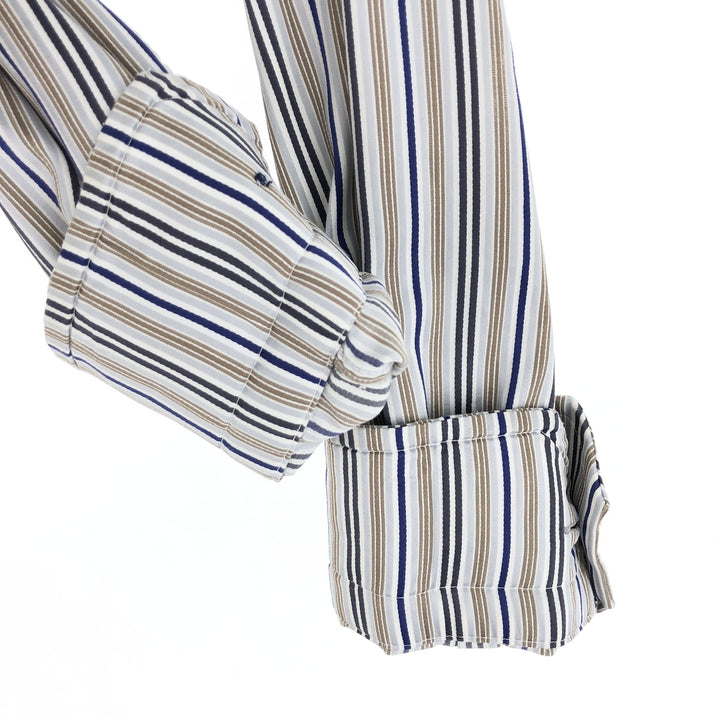 ATESETA Stand Collar Long Sleeve Striped Shirt Made in Italy Men's L /eaa457559