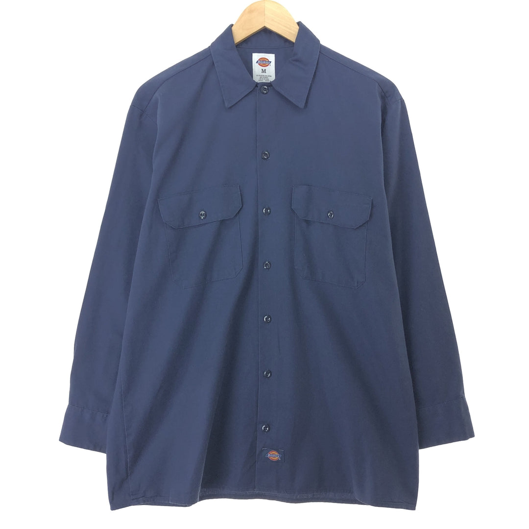 Dickies Long Sleeve Work Shirt, Men's L polyester navy blue type Vintage Second Hand