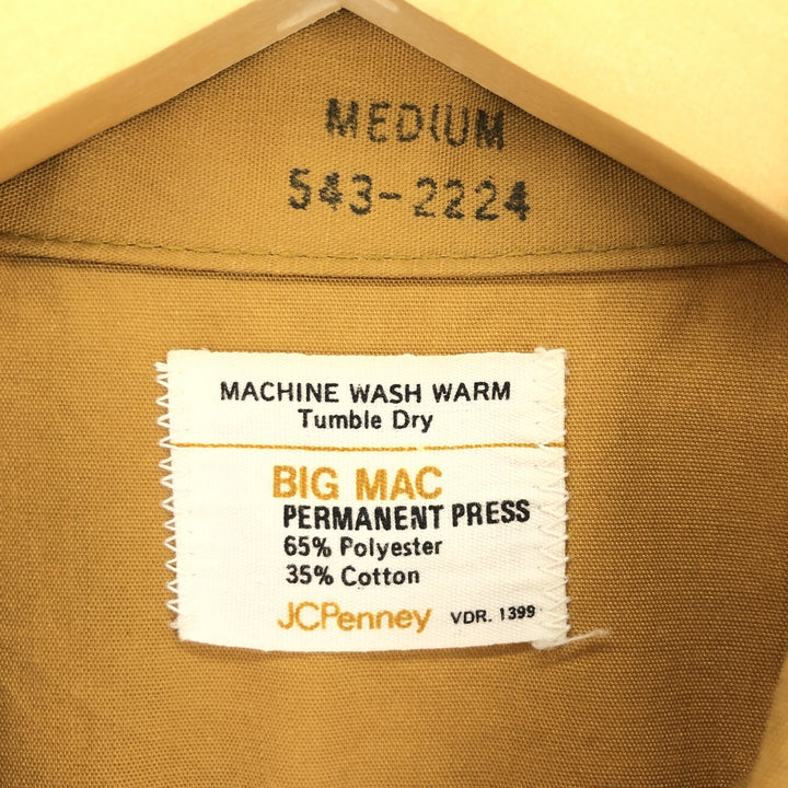 70'S JCPenney BIGMAC Long Sleeve Work Shirt Men's Medium Vintage polyester ocher yellow type Vintage Second Hand