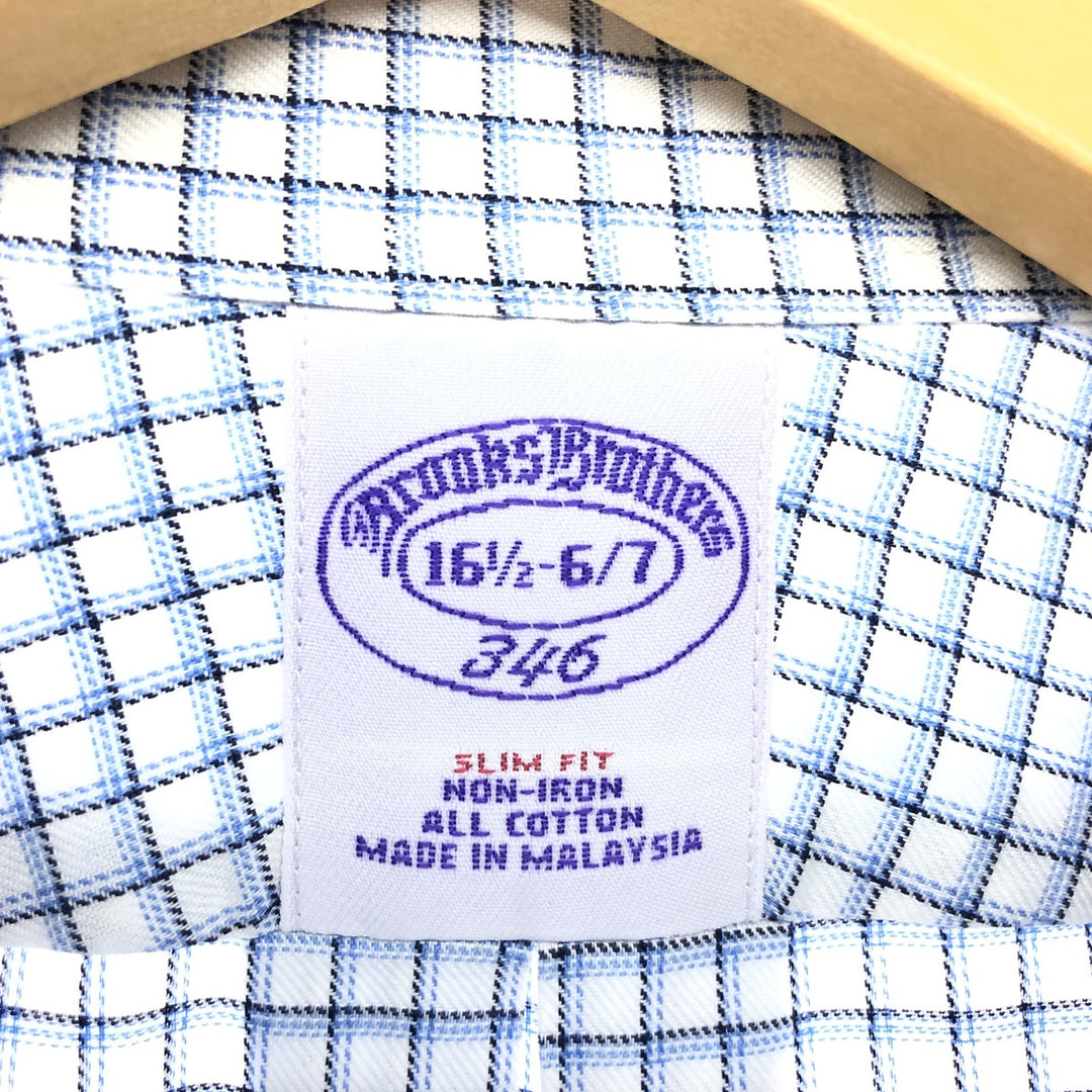 Brooks Brothers 346 Wide Collar Long Sleeve Cotton Check Shirt Men's L Wide Collar / eaa457571