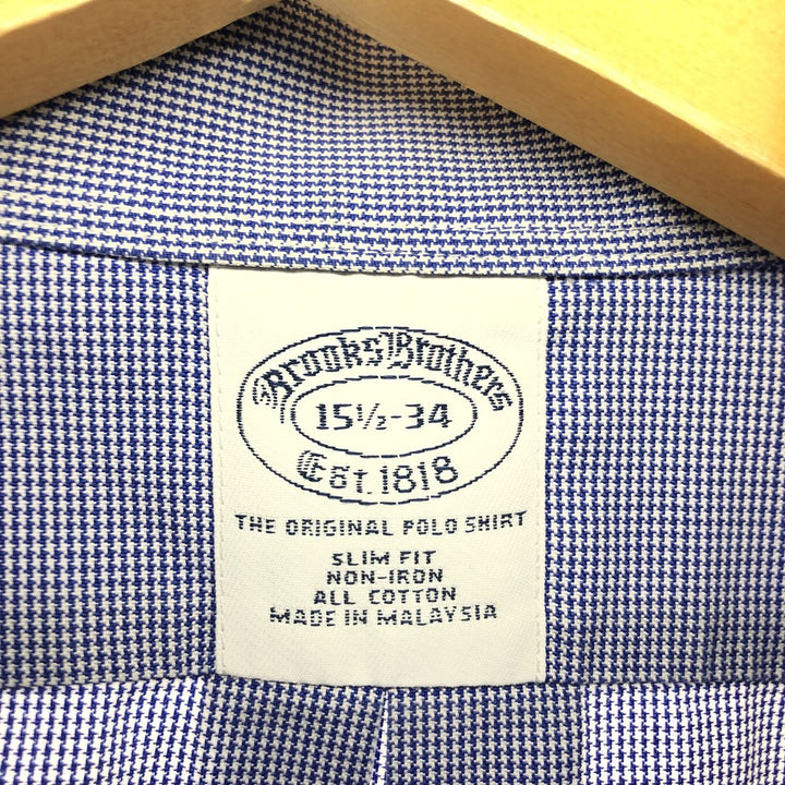 Brooks Brothers Est.1818 Houndstooth Pattern Wide Collar Long Sleeve Cotton Check Shirt Men's L /eaa457572