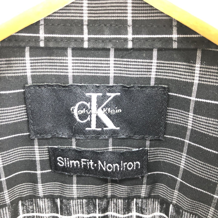 90'S ~ Calvin Klein Wide Collar Long Sleeve Cotton Check Shirt Men's L Vintage / eaa457578