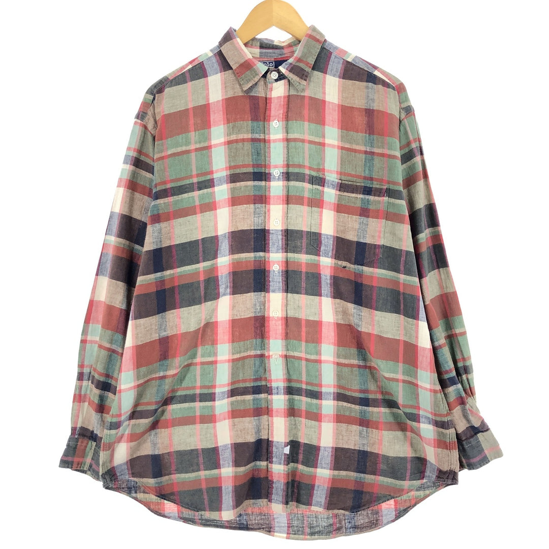 Ralph Lauren POLO by Ralph Lauren Check Pattern Long Sleeve Linen x Cotton Shirt Men's L /eaa457588