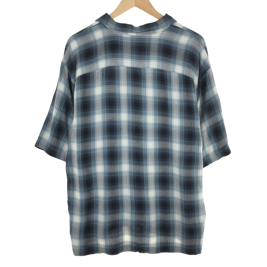 CHEROKEE Check Pattern Open Collar Short Sleeve Rayon Shirt Men's L /eaa457602