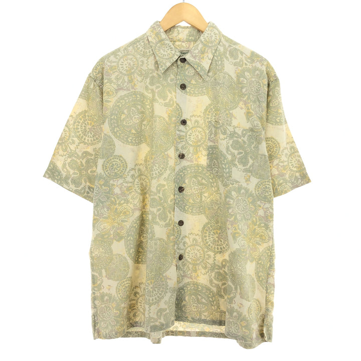 St.JOHN'S BAY All-over Print Linen x Cotton Hawaiian Aloha Shirt Men's M /eaa457646